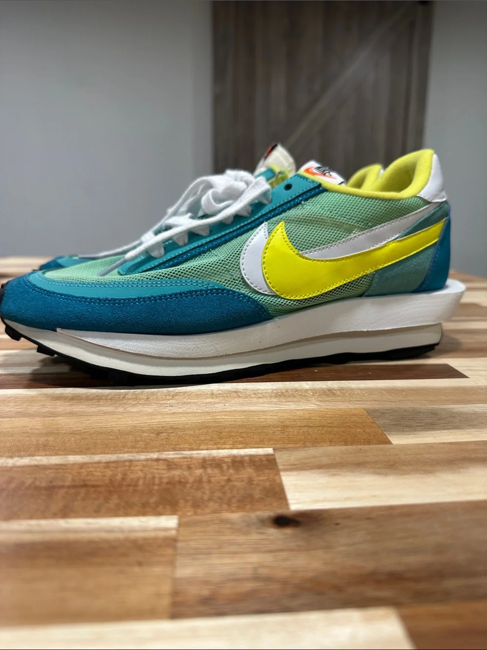 Nike Sacai Retro Runner in Teal, Aqua & Yellow   473